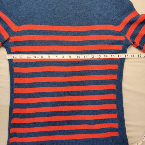 Talbots Sweater Blue Red Stripe Fine Merino Wool Long Sleeve Pullover Preppy S - Picture 8 of 12